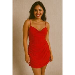 WeWoreWhat Ruched Sleeveless Mini Dress Small Red